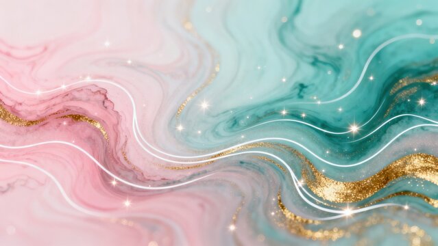 Abstract swirls of pink teal and gold