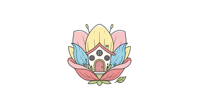 Colorful Birdhouse In Flower Illustration.