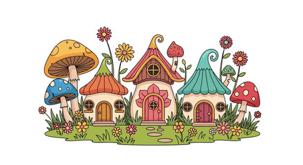 Fototapeta premium Colorful whimsical fantasy mushroom houses.