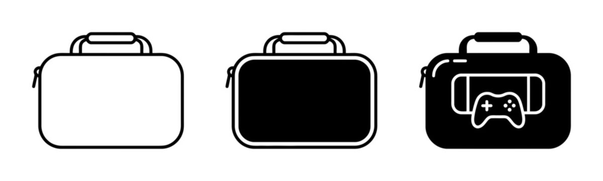 Gaming Console Carrying Case Icons, Portable Game Bag Vector Graphics, Controller Storage Pouch Set