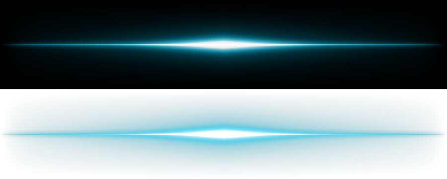 Abstract Blue Light Streaks and Glowing Horizontal Beams on Black Background for Futuristic Digital Design Elements