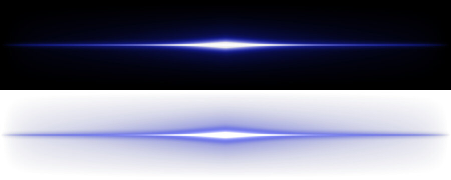Abstract Blue Light Streaks and Glowing Horizontal Flares on Black Background for Futuristic Digital Design