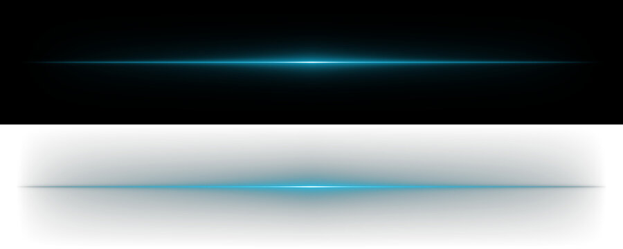 Abstract Glowing Blue Light Streaks Horizontal Lines on Black Background for Futuristic Digital Design Elements
