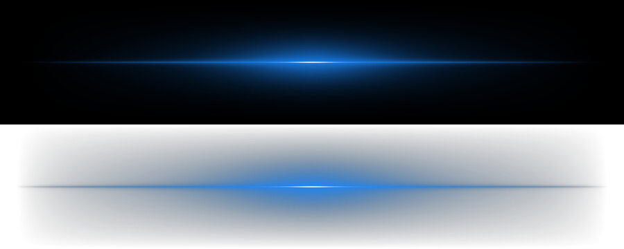 Abstract Blue Light Streaks Horizontal Glowing Lines on Black Background for Futuristic Technology Design Elements