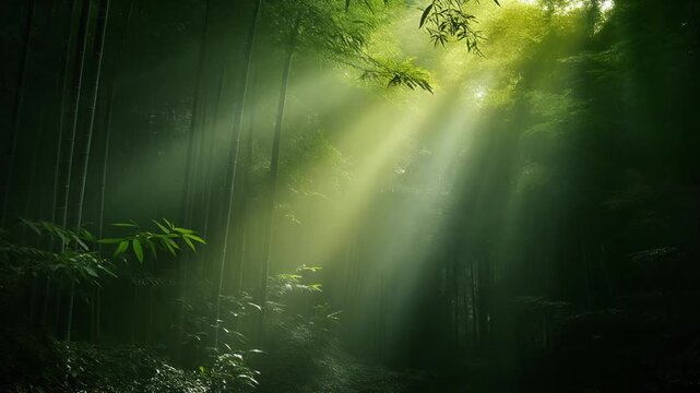 Cinematic Bamboo Filtered Light Gradient Abstract Background Loop with Slow Shift in Cool Yellow-Green Translucent Tone