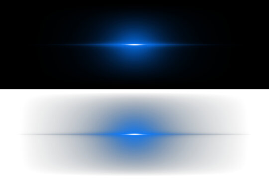 Abstract Blue Horizontal Light Flares on Black Background for Futuristic Digital Design and Sci-Fi Visual Effects