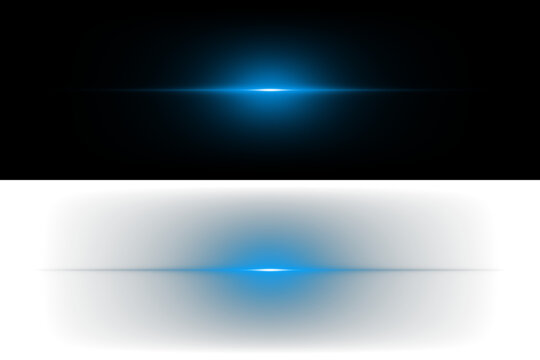Abstract Blue Horizontal Light Streaks and Lens Flare Effects on Black Background for Digital Design and Motion Graphics