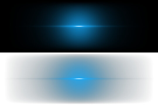 Abstract Blue Horizontal Light Streaks and Lens Flare Effects on Black Background for Futuristic Digital Design