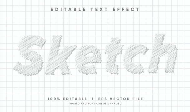 Editable sketch text effect template with hand drawn pencil hatching stroke font style on white grid notebook paper background