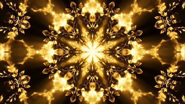 Luxurious Golden Ornamental Mandala Pattern with Radiant Floral Symmetry on a Deep Black Background