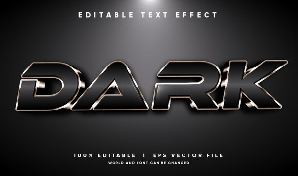 Editable metal dark 3d text effect template with bold black chrome metallic letters and glowing spotlight on dark background