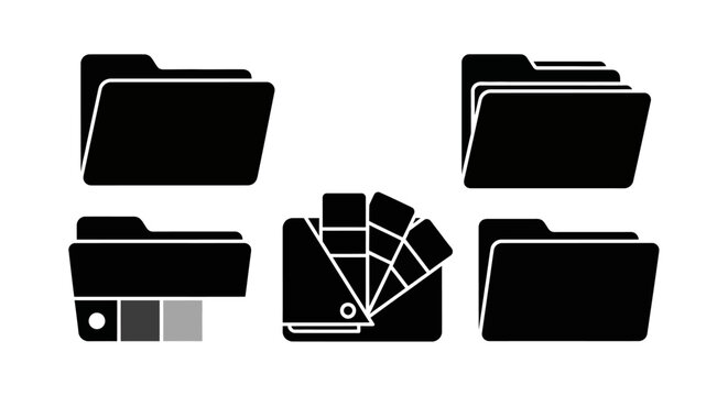 Black icons representing folders and color swatches on white background.