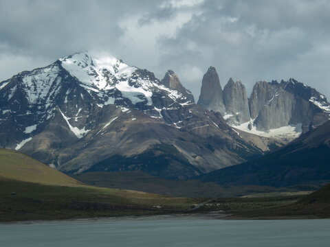 Patagonia mountains with a river
