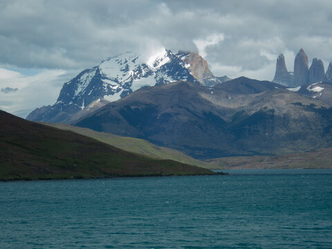 Patagonia mountains with a river