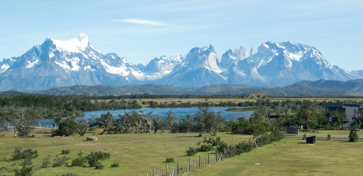 Patagonia mountains with a river