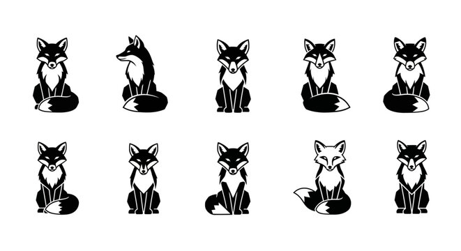 Collection of stylized fox illustrations in various poses.