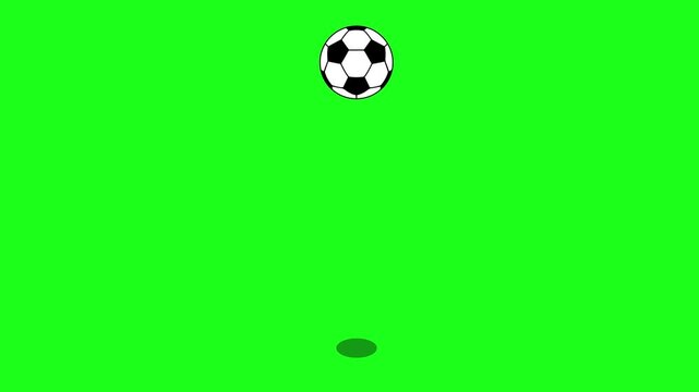 Minimalist 2D animation of a bouncing soccer ball with a drop shadow on a chroma key green screen