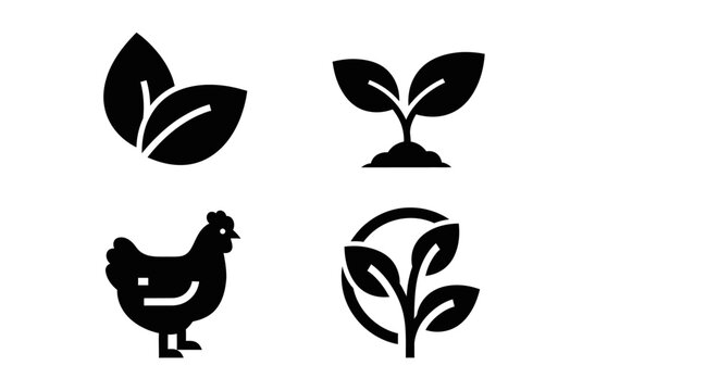 Four Icons Representing Nature and Agriculture.