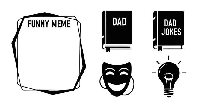 Funny Meme Template With Dad Jokes Lightbulb and Mask Icons.