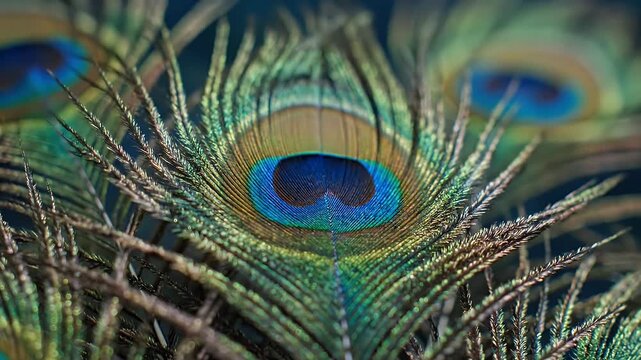 Macro Shot of Peacock Feathers Highlighting Brilliant Iridescent Eye-Spots and Patterns