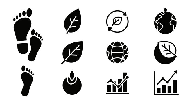 Set of ecological icons representing environmental conservation and sustainability concepts.