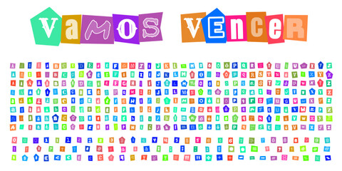 VAMOS VENCER recorte de jornal alfabeto e numeros para design criativo e colagem tipografica estilo carta de resgate © velikiyzayats