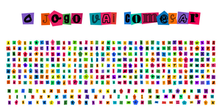 O JOGO VAI COME&Ccedil;AR ransom note alphabet letters numbers symbols for creative design projects and mysterious typography compositions
