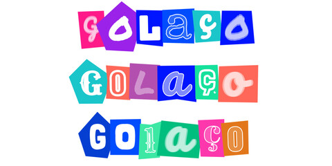 Golaco texto colorido estilo recorte de papel para design esportivo e futebol, ideal para artes de redes sociais, banners de torcida e comunicacao visual vibrante © velikiyzayats