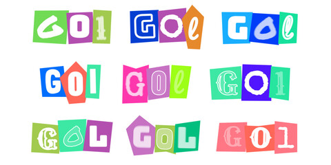 GOL, arte tipografica estilo carta de resgate, design de colagem com letras recortadas para esportes, futebol, vitoria e competicao © velikiyzayats