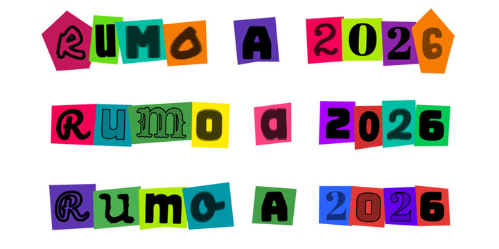 Rumo a 2026, design de colagem com letras recortadas, conceito de planejamento futuro, metas e objetivos para o ano novo, estilo tipografia criativa para cartazes e redes sociais