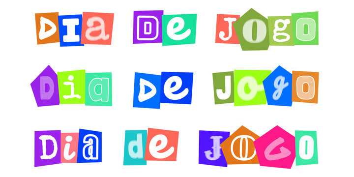 Dia de jogo texto colorido estilo recorte de revista para design de eventos esportivos e convites de festas tematicas de futebol