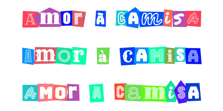 AMOR A CAMISA, tipografia estilo carta de resgate, colagem de letras recortadas, design criativo para torcida, futebol, paixao esportiva, arte urbana