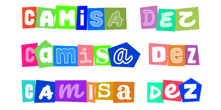 CAMISA DEZ texto estilo colagem recorte de papel colorido design tipografico criativo para camisetas esportivas e eventos de futebol