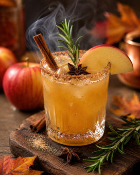 Spiced Apple Cocktail with Cinnamon, Rosemary and Autumn Ingredients