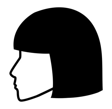 Bob hairstyle silhouette profile view, simple haircut shape clean outline for icon, logo, avatar, minimal design, abstract beauty, fashion graphic