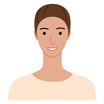 Slick Bun hairstyle flat vector front view, smooth bun hair shape tight composition for avatar, beauty app, interface, fashion illustration