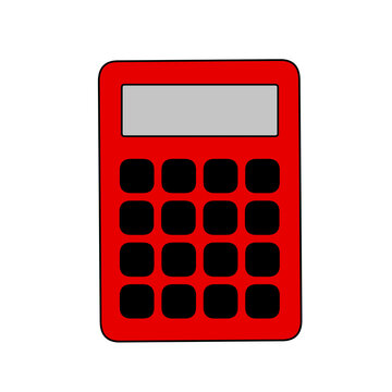 Red front view calculator with black buttons on transparent background vector illustration