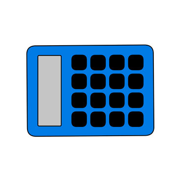 Blue horizontal view calculator with black buttons on transparent background vector illustration