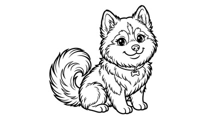Cute cartoon dog, husky puppy, line art, happy expression, isolated on white background © Cimol
