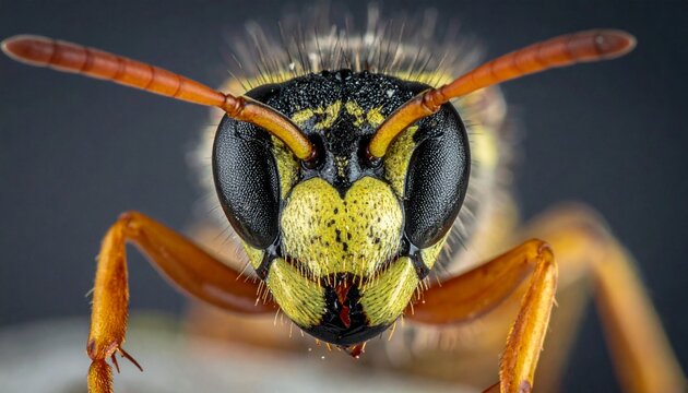 Extreme Close-up of a Wasps Face - Detailed Macro Photography.