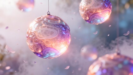 Naklejka premium Glowing decorative spheres in air