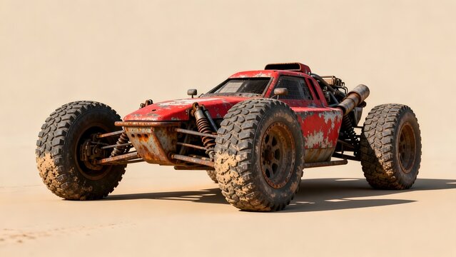 Red offroad buggy in desert sand