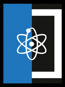 This notebook cover features a split design with cobalt and black colors showcasing an atom in the center for educational purposes.