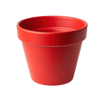 Red plastic flower pot, isolated on transparent background