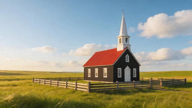 Church in a rural field