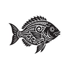 Fototapeta premium Tribal fish tattoo vector silhouette, abstract black and white marine animal illustration 
