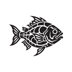 Fototapeta premium Tribal fish tattoo vector silhouette, abstract black and white marine animal illustration 
