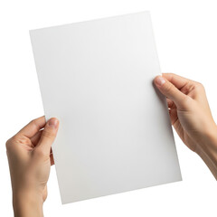 Obraz premium Hands holding blank white paper isolated on transparent background