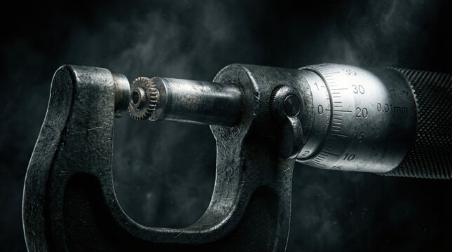 Close-up of micrometer screw gauge tool for precision measurement in engineering and manufacturing processes