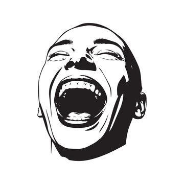 Screaming Face Vector Silhouette Black and White Illustration
